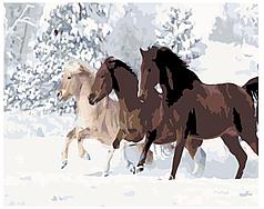 Картина по номерам Лошади в зимнем лесу 40 x 50 | KTMK-662231 | SLAVINA
