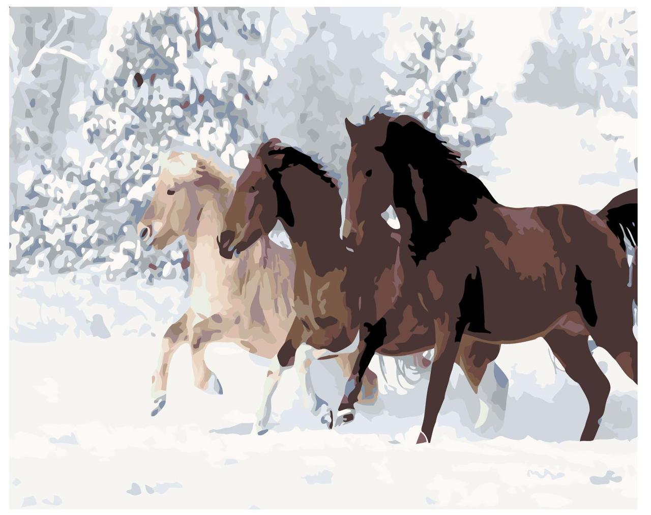 Картина по номерам Лошади в зимнем лесу 40 x 50 | KTMK-662231 | SLAVINA - фото 1 - id-p196790991