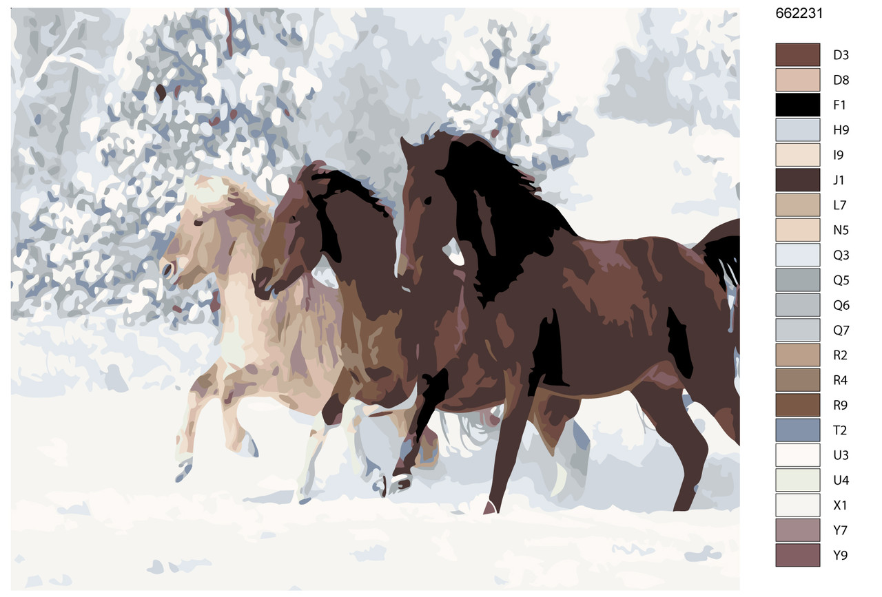 Картина по номерам Лошади в зимнем лесу 40 x 50 | KTMK-662231 | SLAVINA - фото 2 - id-p196790991
