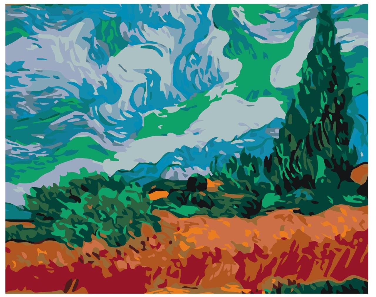 Картина по номерам Пшеничное поле с кипарисами. Ван Гог 40 x 50 | KTMK-69657 | SLAVINA