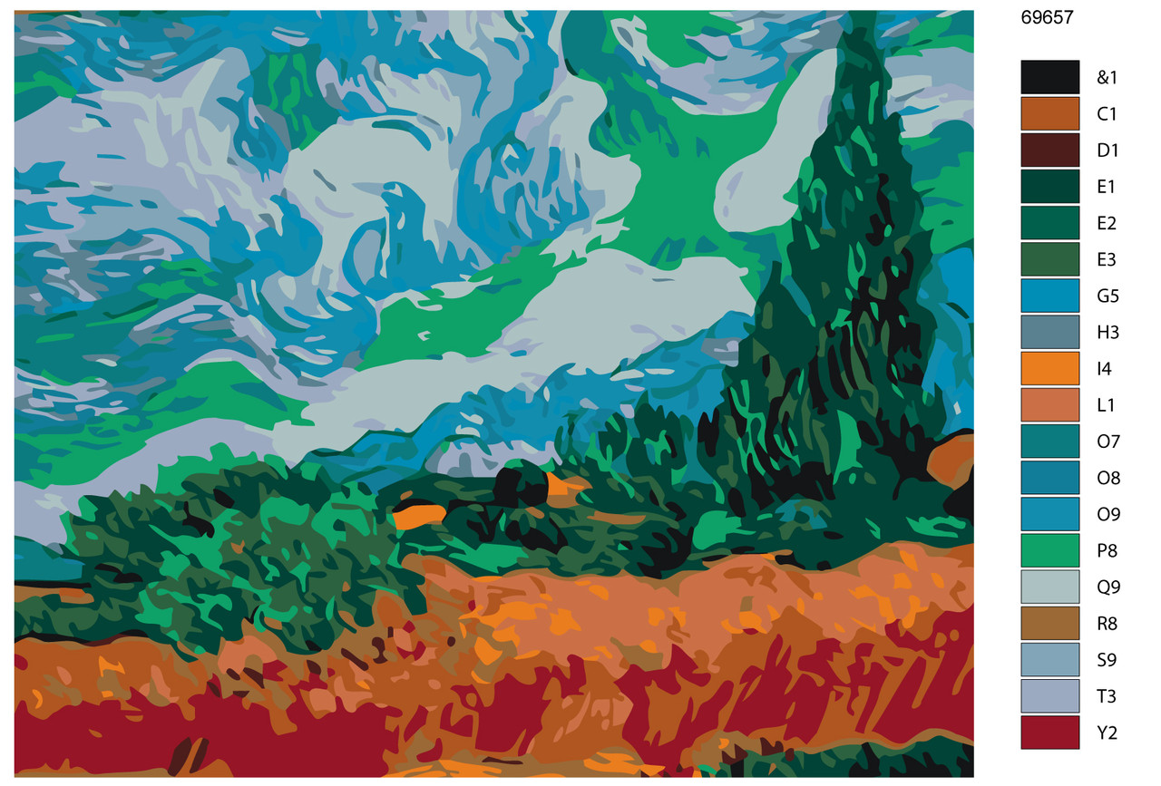 Картина по номерам Пшеничное поле с кипарисами. Ван Гог 40 x 50 | KTMK-69657 | SLAVINA - фото 2 - id-p196791021