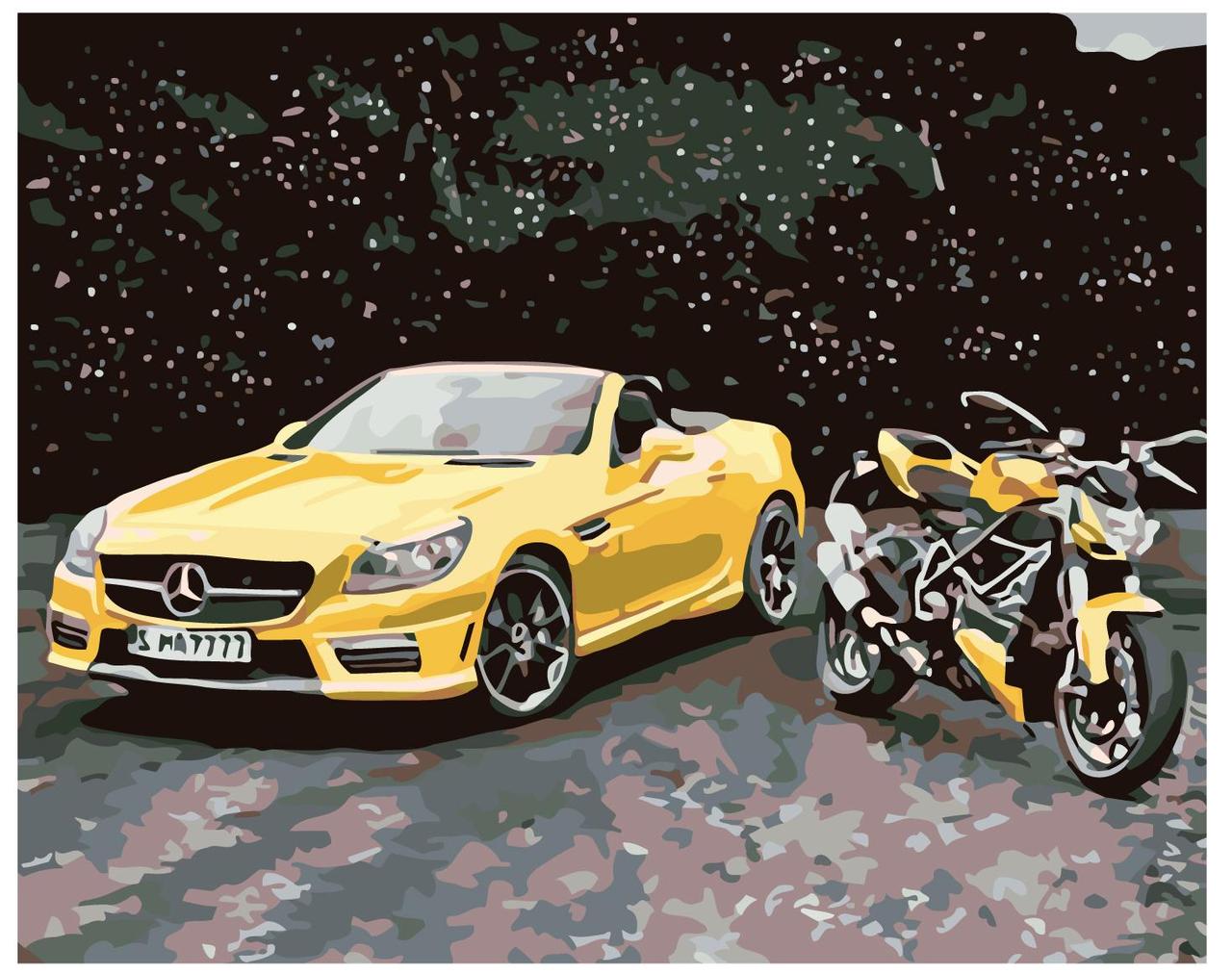 Картина по номерам Мерседес и мотоцикл 40 x 50 | KTMK-60149 | SLAVINA