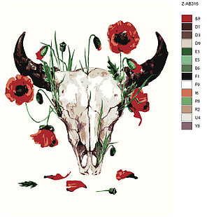 Картина по номерам Череп коровы и маки 40 x 50 | Z-AB316 | SLAVINA, фото 2