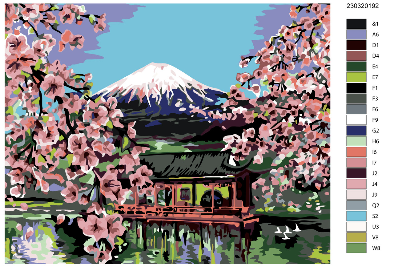 Картина по номерам Сакура и гора Фудзияма 40 x 50 | AYAY-23032019 | SLAVINA - фото 2 - id-p196791104