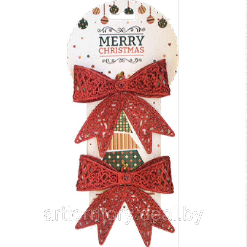 Декоративное украшение новогоднее (бант большой красный), набор 2 штуки - фото 1 - id-p196794250