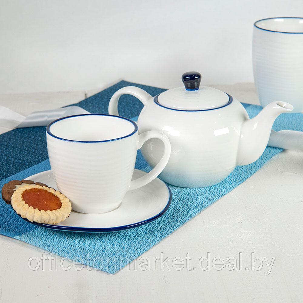 Набор посуды чайник и чашка с блюдцем "Seawave", белый, синий - фото 3 - id-p196383651