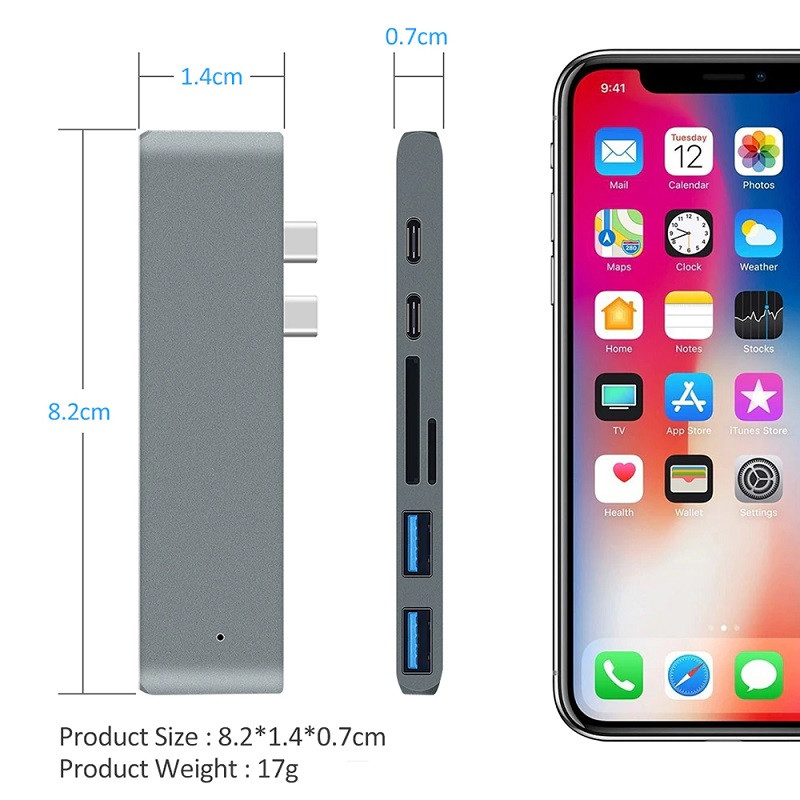 Адаптер - переходник - хаб 7in1 2x USB3.1 Type-C на HDMI - 2x USB3.0 - 2x USB3.1 Type-C - картридер TF/SD - фото 6 - id-p141925463