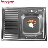 Мойка кухонная Accoona AC6080-R, накладная, правая, толщина 0.6 мм, 800х600х165 мм, декор