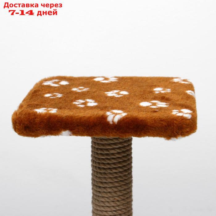Когтеточка "Полка" с подставкой, 30 х 30 х 40 см, джут, коричневая с лапками - фото 3 - id-p196781669