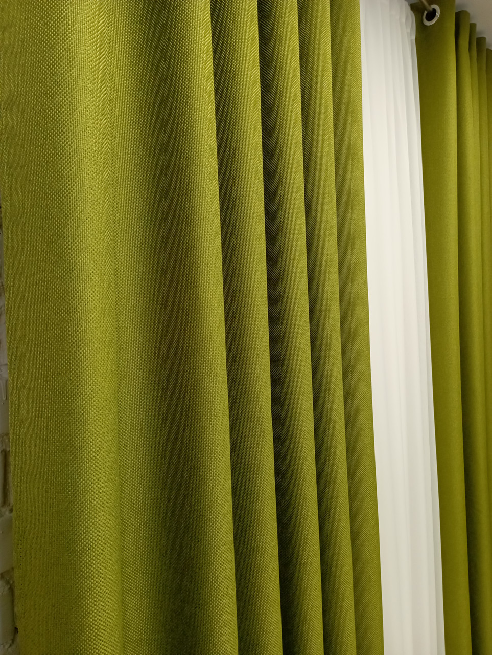 Шторы блэкаут рогожка на люверсах цвет зеленый мох высота 2,5 м ширина 3 м - фото 4 - id-p196801290