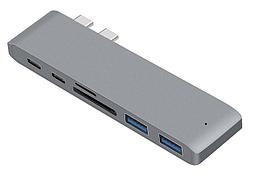Адаптер - переходник - хаб 7in1 2x USB3.1 Type-C на HDMI - 2x USB3.0 - 2x USB3.1 Type-C - картридер TF/SD,
