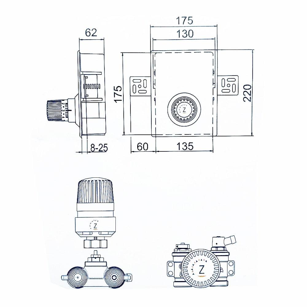 Регулировочный короб для теплого пола Unibox TCB-K- 01 с термостатическим клапаном, ZEISSLER/TIM - фото 4 - id-p196802442