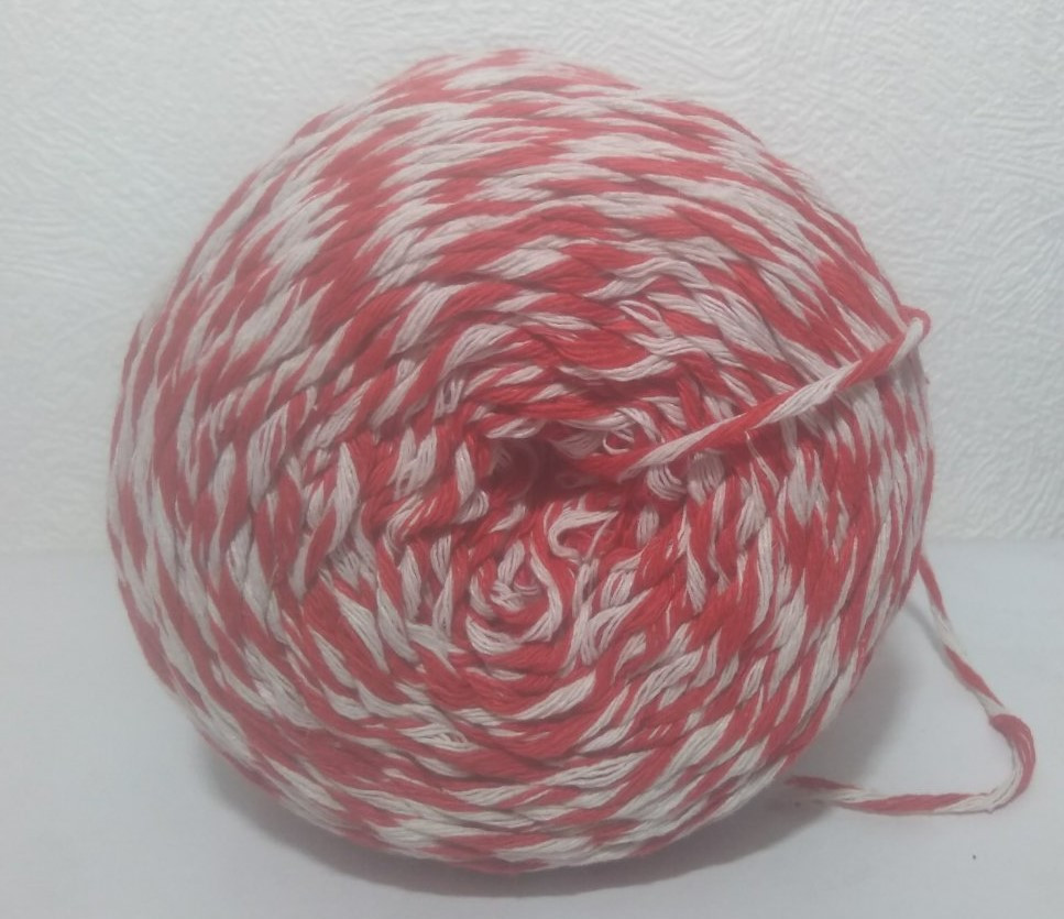 Шпагат, пряжа хлопковая 500 метров красно-белая 3мм (1200 текс) - фото 2 - id-p196812084