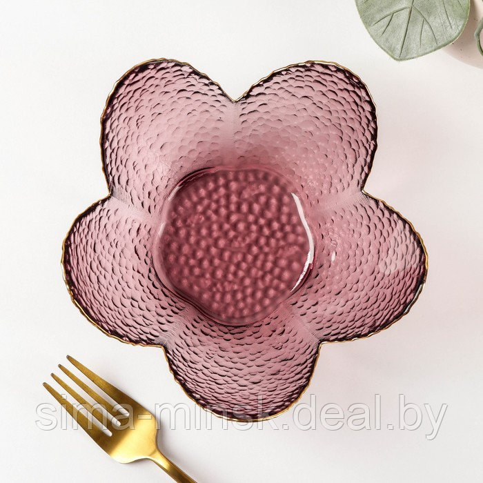 Салатник стеклянный фигурный «Цветок», 280 мл, d=16 см, цвет розовый - фото 2 - id-p196821325