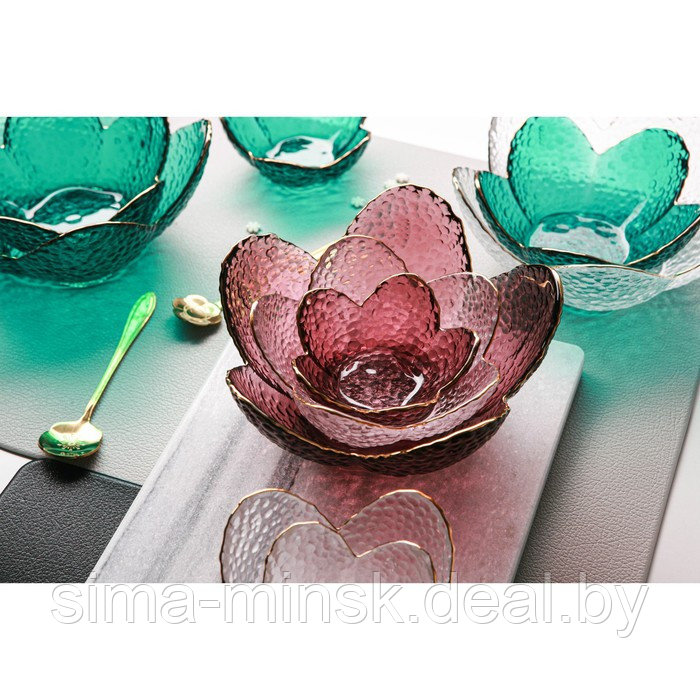 Салатник стеклянный фигурный «Цветок», 280 мл, d=16 см, цвет розовый - фото 4 - id-p196821325