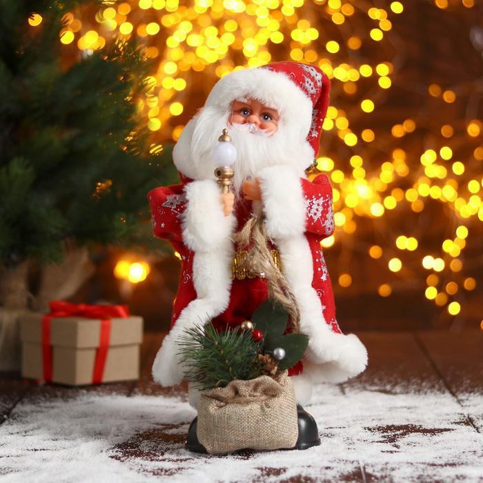 Дед Мороз "В красной шубке в ёлочках с подарками" двигается, 15х30 см - фото 1 - id-p196822280