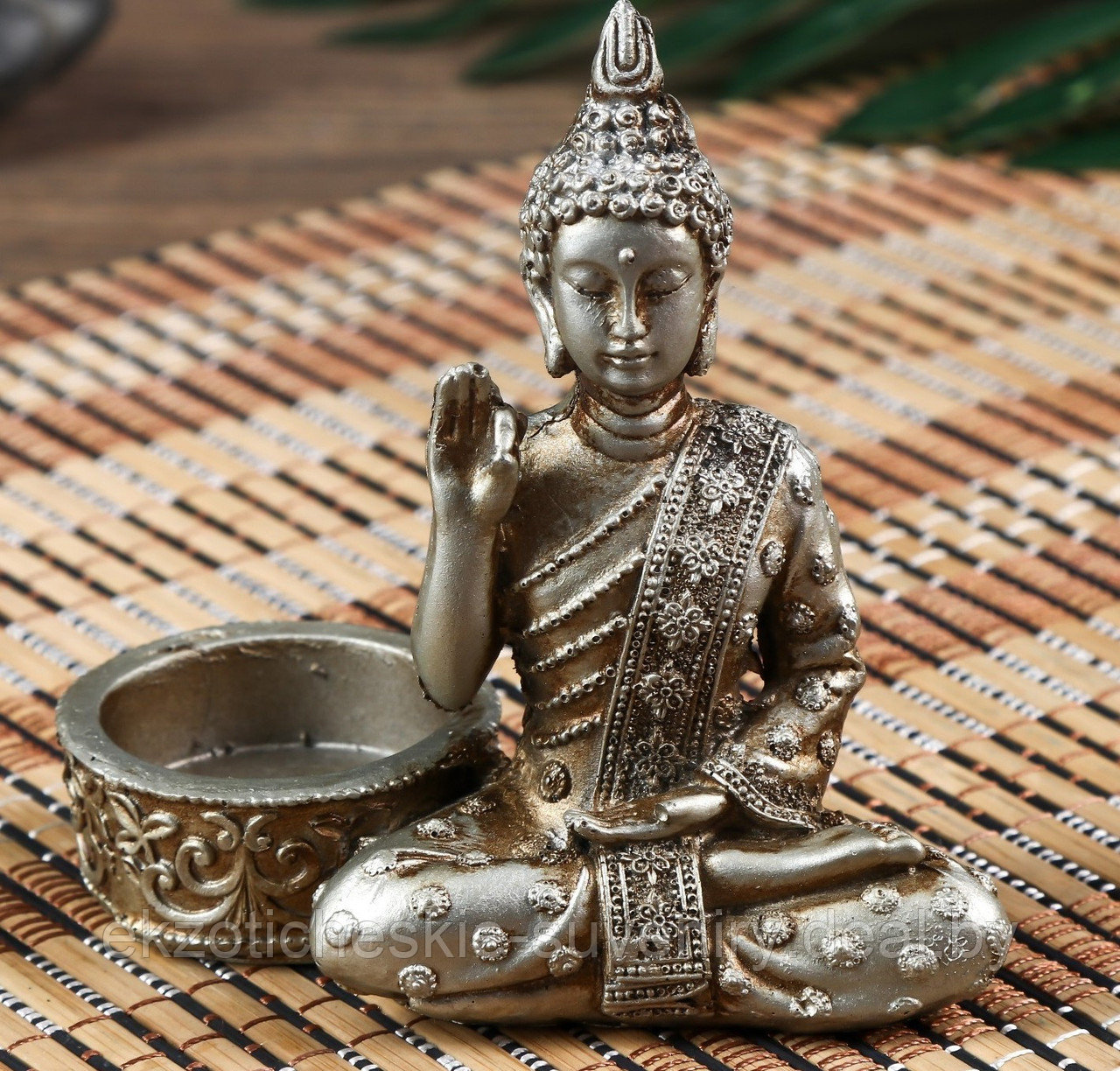 Нэцке полистоун под серебро подсвечник "Будда - медитация"