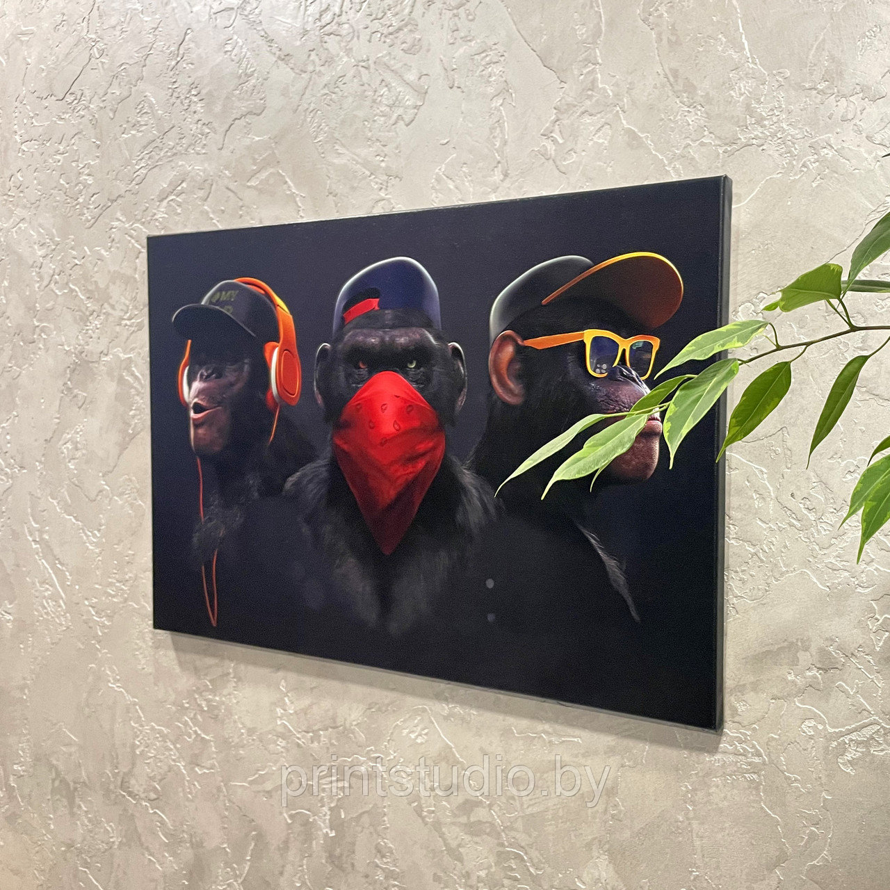 Картина на холсте "Trio Monkeys", 800*500 мм