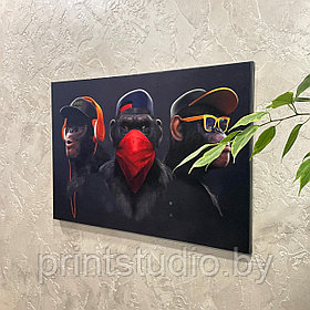 Картина на холсте "Trio Monkeys", 50х80 см