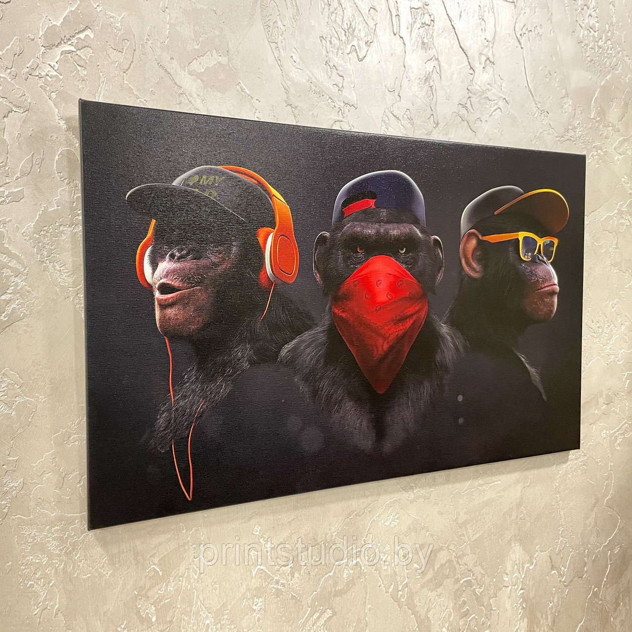 Картина на холсте "Trio Monkeys", 50х80 см - фото 2 - id-p167073862
