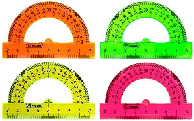 Транспортир пластиковый «Стамм» 8 см, флюоресцентный прозрачный, ассорти - фото 1 - id-p196833476