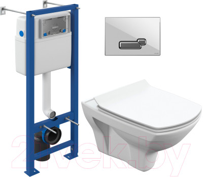 Унитаз подвесной с инсталляцией Cersanit Carina New Clean On + S-IN-MZ-VECTOR + P-BU-ACT/Whg/Gl