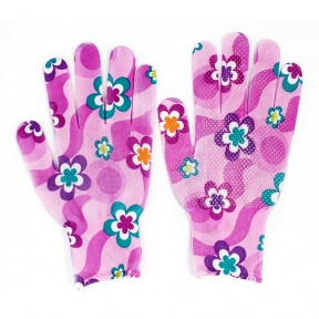 Перчатки нейлоновые тонкие, садовые, с полимерным покрытием ладони и пальцев Розовые - фото 1 - id-p120900381