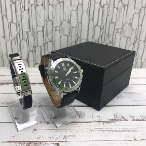 Подарочный набор 2 в 1 мужские кварцевые часы и браслет Модель 19 - фото 1 - id-p144197442