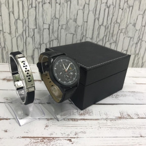 Подарочный набор 2 в 1 мужские кварцевые часы и браслет Модель 18 - фото 1 - id-p144197443