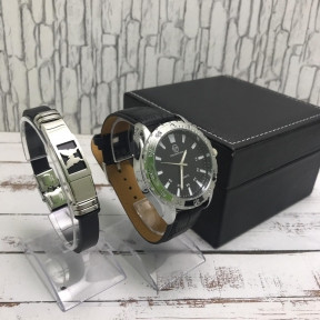 Подарочный набор 2 в 1 мужские кварцевые часы и браслет Модель 12 - фото 1 - id-p144197449