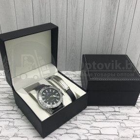 Подарочный набор 2 в 1 мужские кварцевые часы и браслет Модель 23 - фото 1 - id-p153788284