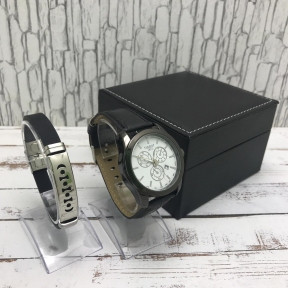 Подарочный набор 2 в 1 мужские кварцевые часы и браслет Модель 14 - фото 1 - id-p153788293