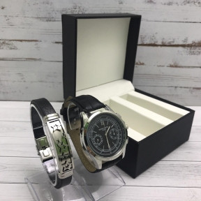 Подарочный набор 2 в 1 мужские кварцевые часы и браслет Модель 6 - фото 1 - id-p153788301