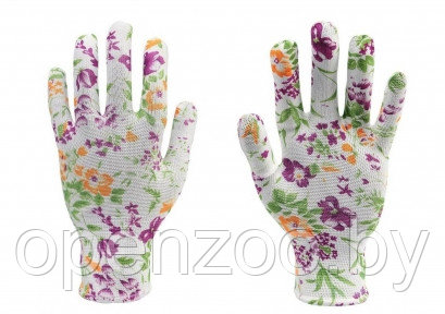 Перчатки нейлоновые тонкие, садовые, с полимерным покрытием ладони и пальцев Белые с лиловым - фото 1 - id-p120893108