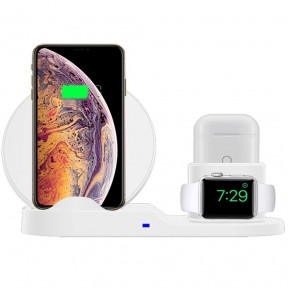 Беспроводное зарядное устройство FastCharge 3in1 Airрods iРhone Aррle Watch Белое - фото 1 - id-p110370094