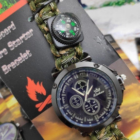 Тактические часы с браслетом из паракорда XINHAO  06, QUARTZ черный циферблат, браслет хаки, хронограф