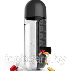 Таблетница-органайзер на каждый день Pill  Vitamin Organizer с бутылкой для воды  Черный, фото 1