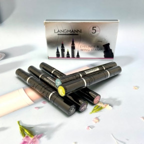 Набор водостойких подводок для глаз Langmanni Eyeliner and Wing Stamp со штампом, 5 цветов - фото 1 - id-p174200141