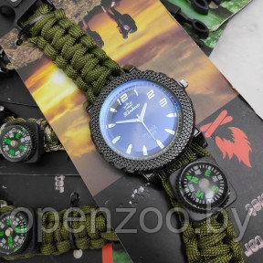 Тактические часы с браслетом из паракорда XINHAO 01, QUARTZ 6299 черный циферблат, зеленый браслет - фото 1 - id-p120328836