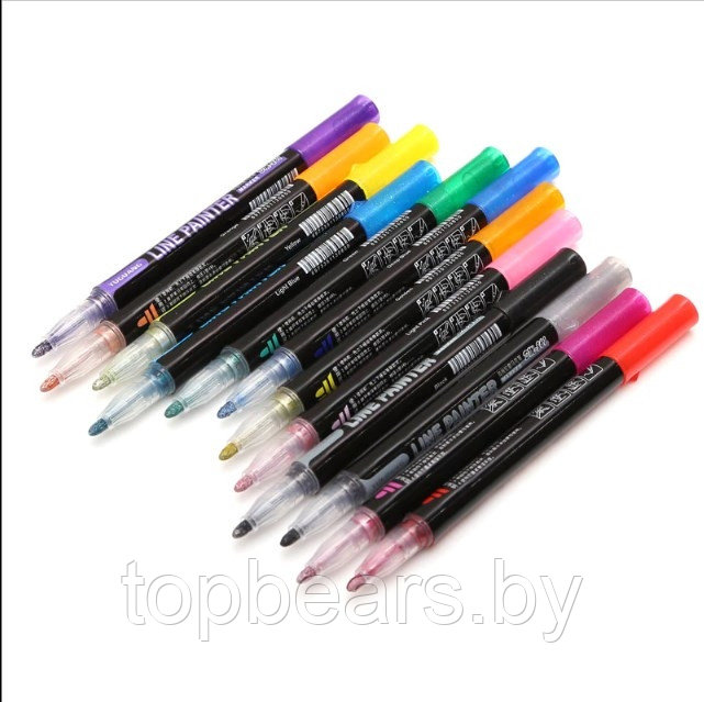 Набор цветных блестящих контурных маркеров/ фломастеров Outline Pen двойная линия Магия мерцающего серебра. 12 - фото 2 - id-p179743307