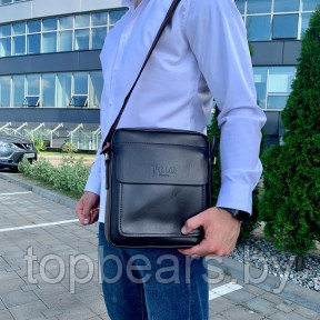 Стильная мужская сумка Polo Videng с плечевым ремнём темно коричневая - фото 1 - id-p187158088