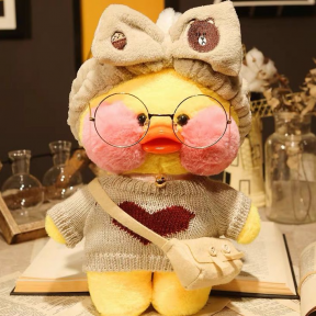 Мягкая игрушка уточка Лалафанфан (Lalafanfan duck), плюшевая уточка кукла в очках TikTok/ТикТок - фото 1 - id-p169547789