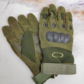Кевларовые перчатки тактические полнопалые Oakley (Окли) прорезиненный кастет Болотный цвет - фото 1 - id-p118861629