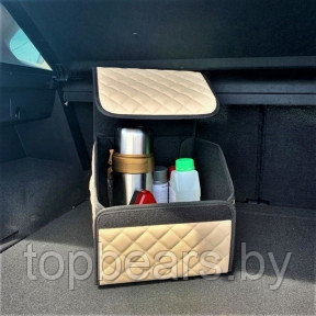 Автомобильный органайзер Кофр в багажник LUX CARBOX Усиленные стенки (размер 30х30см) Бежевый с бежевой, фото 1