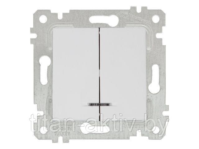 Выключатель 2-клав. (с подсветкой, скрытый, без рамки, винт. зажим) белый, RITA, MUTLUSAN (10 A, 250