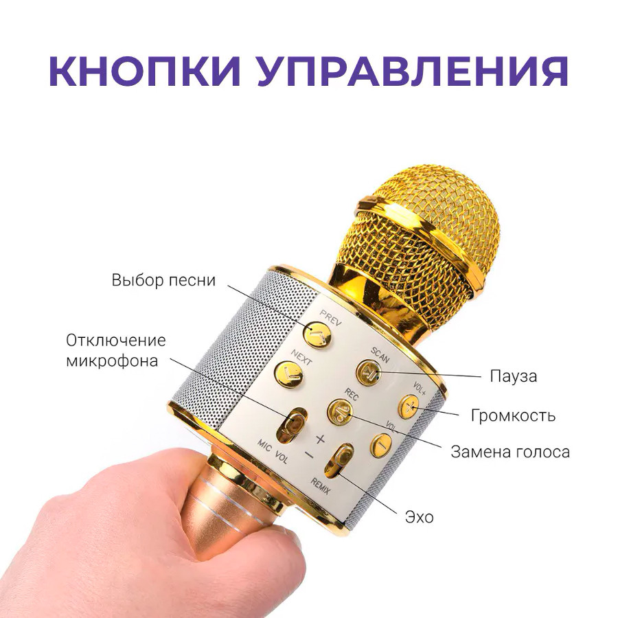 Караоке-микрофон с подсветкой и функцией изменения голоса WS-858 - фото 4 - id-p196893461