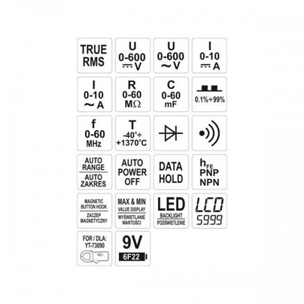 Цифровой мультиметр 0-600V + True RMS "Yato" YT-73085, фото 2