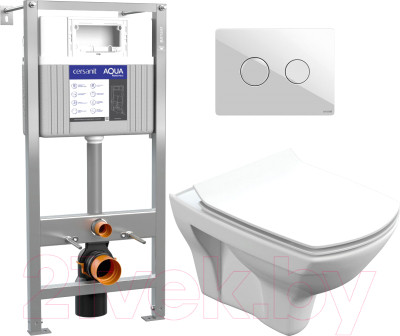 Унитаз подвесной с инсталляцией Cersanit Carina S-MZ-CARINA-XL + 63476 + P-BU-ACN-CIR-PN/Wh/Gl