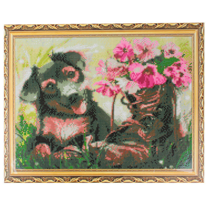 Алмазная мозаика 40*50 см, собака с цветами - фото 2 - id-p196918976