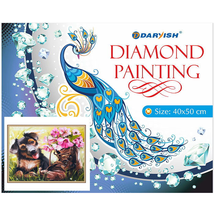 Алмазная мозаика 40*50 см, собака с цветами - фото 7 - id-p196918976